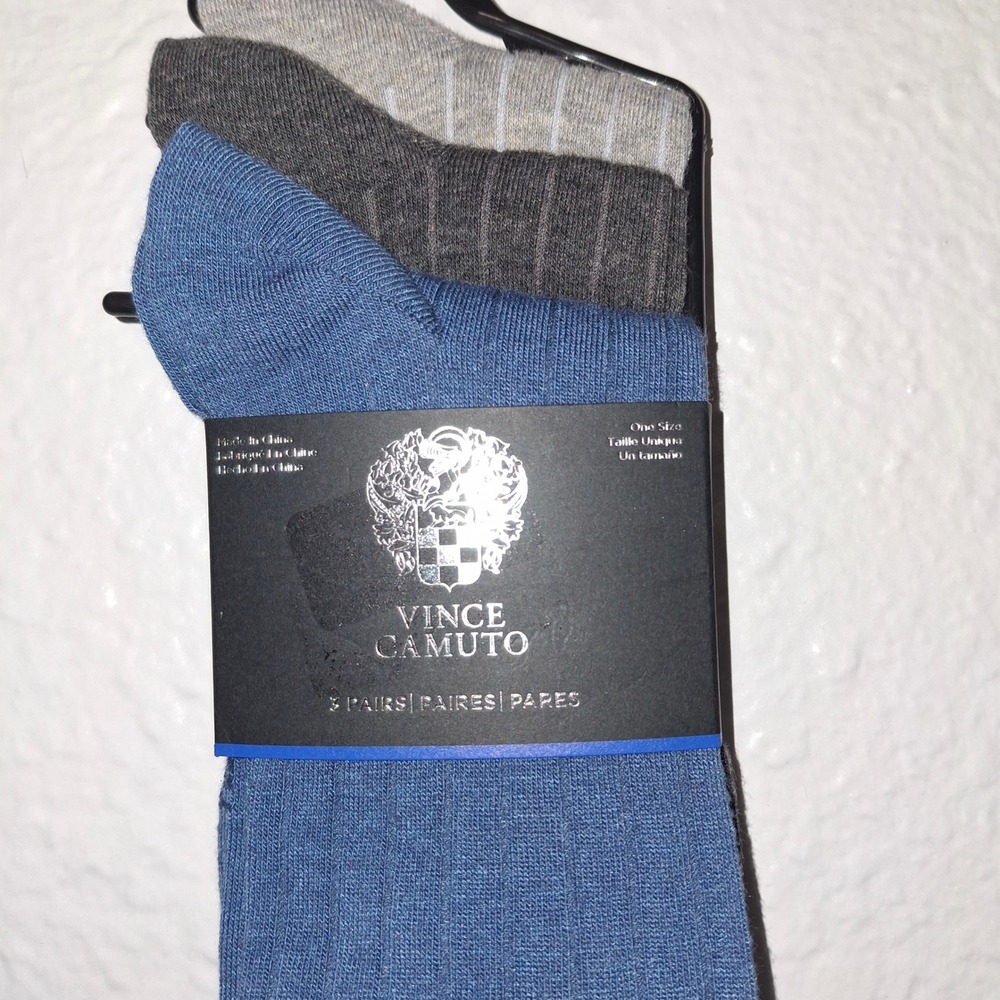 Vince Camuto Men's Dress Socks 3 Pairs Ribbed One Size Blue Gray Stripe
